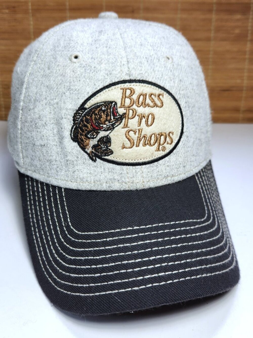 Bass Pro Shops Wool Blend Hat Heather Grey Charcoal Curved Brim Strapback Cap